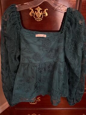 Altar'd State Teal Floral Lace Peplum Blouse